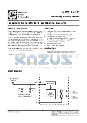 ICS9112M-33 datasheet - Frequency generator for fible channel system