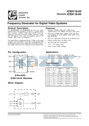 ICS9118M-04 datasheet - Frequency generator for digital video system