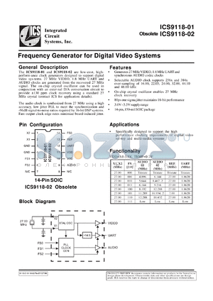 ICS9118M-02 datasheet - Frequency generator for digital video system