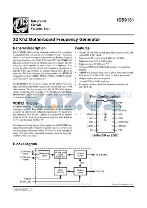 AV9131-01CN16 datasheet - 32 KhZ motherboard frequency generator