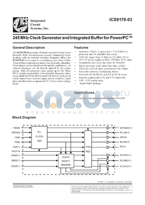 AV9178Y-03 datasheet - 245MHz clock generator and integrated buffer for powerPC