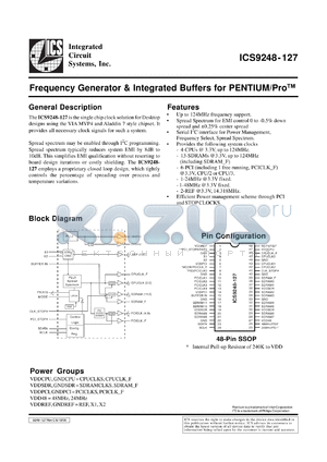 ICS9248F-127-T datasheet - Frequency generator and integrated buffer for Pentium/PRO