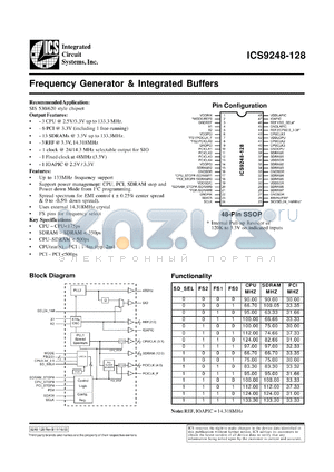 ICS9248F-128 datasheet - Frequency generator and integrated buffer