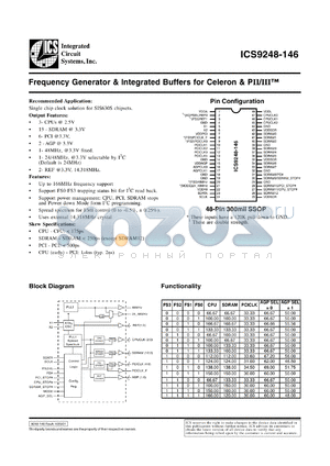 AV9248F-146-T datasheet - Frequency generator and integrated buffer for Pentium II/III, Celeron