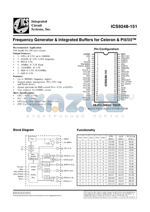 AV9248F-151-T datasheet - Frequency generator and integrated buffer for Pentium II/III, Celeron