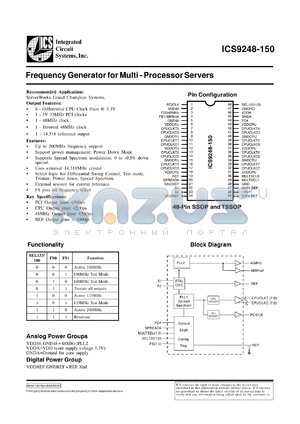 ICS9248G-150-T datasheet - Frequency generator for multi-processor server