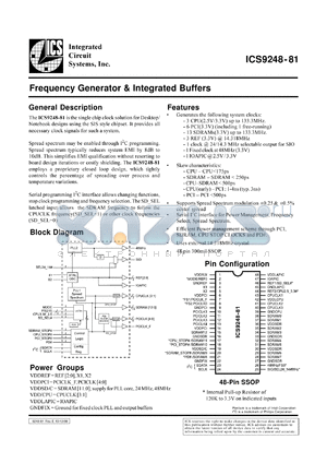 ICS9248F-81 datasheet - Frequency generator and integrated buffer