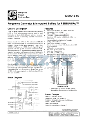 ICS9248F-90-T datasheet - Frequency generator and integrated buffer for Pentium/PRO
