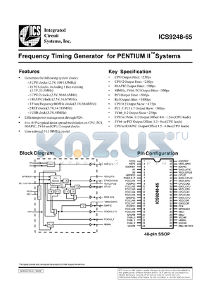 ICS9248F-65 datasheet - Frequency timing generator  for Pentium II system