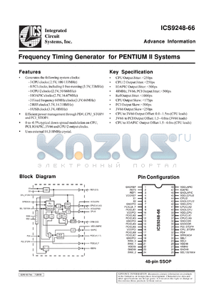 ICS9248F-66 datasheet - Frequency timing generator  for Pentium II system