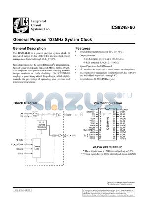 ICS9248F-80-T datasheet - General purpose 133MHz system clock
