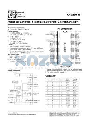 ICS9250F-18 datasheet - Frecuency generator and integrated buffer for Celeron and PII/III