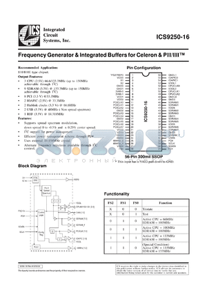 AV9250F-16 datasheet - Frecuency generator and integrated buffer for Celeron and PII/III