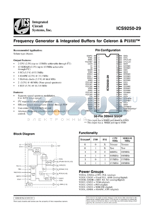 ICS9250F-29-T datasheet - Frecuency generator and integrated buffer for Celeron and PII/III