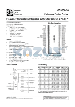 ICS9250F-30-T datasheet - Frecuency generator and integrated buffer for Celeron and PII/III
