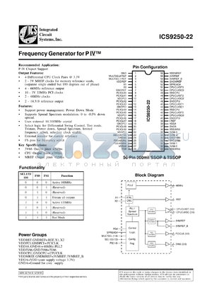 ICS9250F-22-T datasheet - Frecuency generator  for  PIV