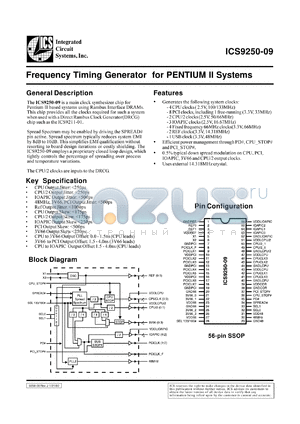 ICS9250F-09-T datasheet - Frecuency timing generator  for  Pentium II system