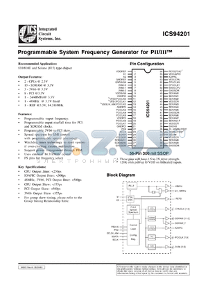 ICS94201F-T datasheet - Programmable system frequency generator for PII/III