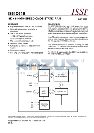 IS61C64B-15N datasheet - 8K x 86 high-speed CMOS static RAM