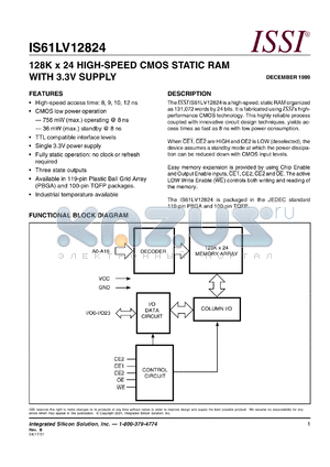 IS61LV12824-9TQI datasheet - 128K x 24 high-speed CMOS static RAM with 3.3V supply