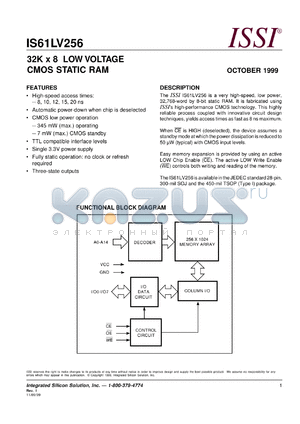 IS61LV256-20TI datasheet - 32K x 8 low voltage CMOS static RAM
