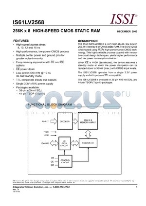 IS61LV2568-15TI datasheet - 256K x 86 high speed  CMOS static RAM