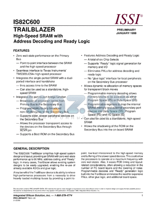 IS82C600-10BI datasheet - Trailblazer  High-speed SRAM with address decoding and ready logic