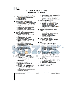 FW82371AB datasheet - PCI-to-ISA / IDE xcelerator (PIIX4)