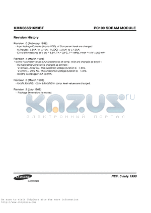 KMM366S1623BT-G8 datasheet - PC100 SDRAM module. 125 MHz, 8 ns speed