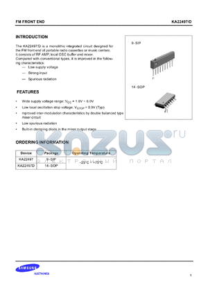 KA22497 datasheet - Monolithic integrated circuit for the FM front end