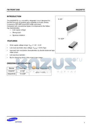 KA22497D datasheet - Monolithic integrated circuit for the FM front end