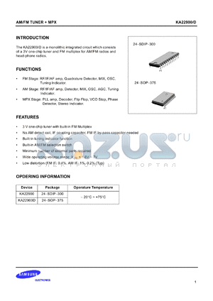 KA22900D datasheet - AM/FM Tuner + MPX.