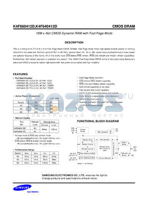 K4F660412D-TC/L datasheet - 16M x 4 bit CMOS dynamic RAM with fast page mode. 3.3V, 8K refresh cycle.