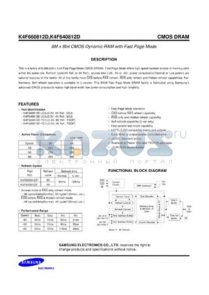K4F660812D-JC/L datasheet - 8M x 8bit CMOS dynamic RAM with fast page mode. 3.3V, 8K refresh cycle.