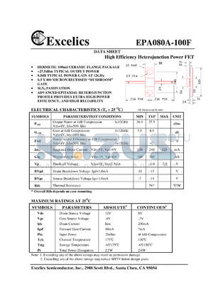 EPA080A-100F datasheet - 8-12V high efficiency heterojunction power FET