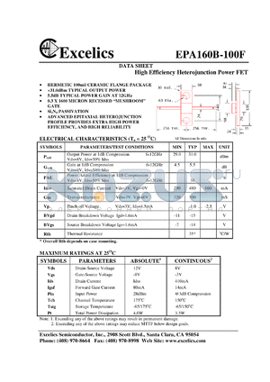 EPA160B-100F datasheet - 8-12V high efficiency heterojunction power FET