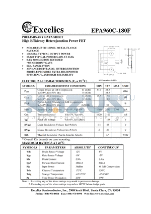 EPA960C-180F datasheet - 8-12V high efficiency heterojunction power FET