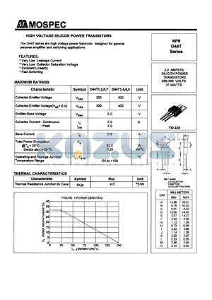 D44T5 datasheet - 250V 2Ampere high voltage silicon power transistor