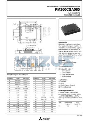 PM200CSJ060 datasheet - 200 Amp intelligent power module for flat-base type insulated package