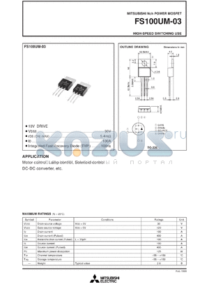 FS100UM-3 datasheet - 100A power mosfet for high-speed switching use