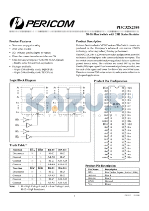 PI5C32X2384A datasheet - 20-bit bus switch with 25 series resistor