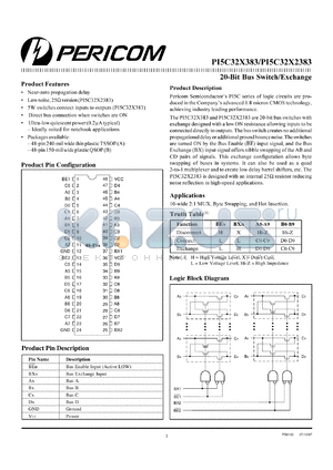 PI5C32X383A datasheet - 20-bit bus switch/exchange