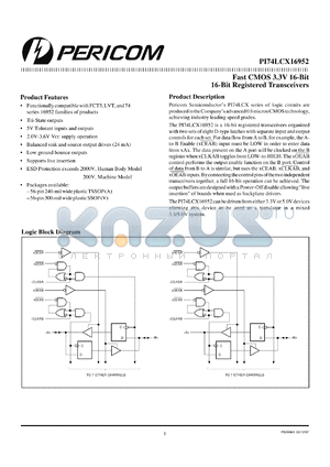 PI74LCX16952A datasheet - Fast CMOS 3.3V 16-bit registered transceiver