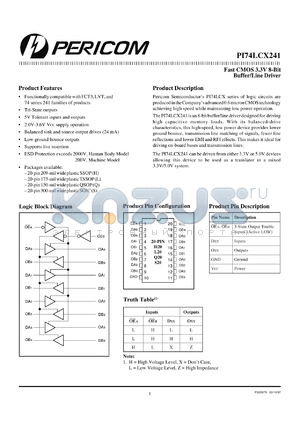 PI74LCX241H datasheet - Fast CMOS 3.3V 8-bit buffer/line driver