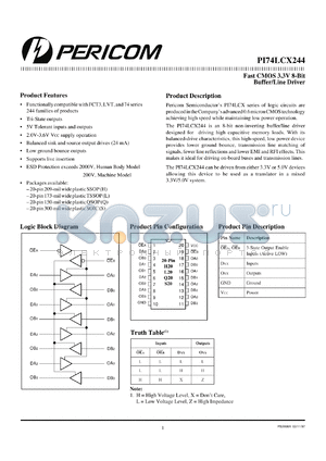 PI74LCX244H datasheet - Fast CMOS 3.3V 8-bit buffer/line driver