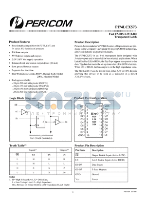 PI74LCX573Q datasheet - Fast CMOS 3.3V 8-bit transparent latch