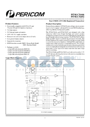 PI74LCX646H datasheet - Fast CMOS 3.3V 8-bit regitered transceiver