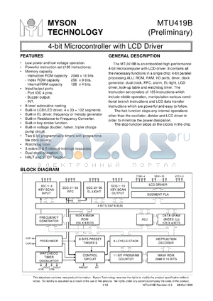 MTU419B datasheet - 4-bit micro-controller with LCD driver