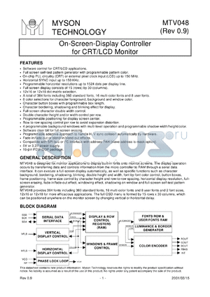 MTV048N datasheet - On-screen-display controller for CRT/LCD monitor