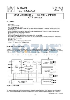 MTV112EV-OTP datasheet - 8051 embedded CRT monitor controller OTP version